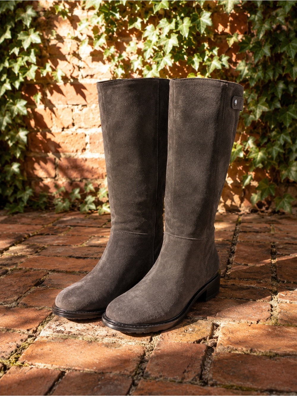 VINCE. Charcoal Quiet Luxury Distressed Italian Suede Mid-Calf Boots, 8.5M/39.5